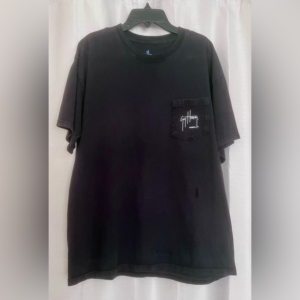 Guy Harvey Men’s Large Black Pirate Skull Graphic Pocket T-Shirt
